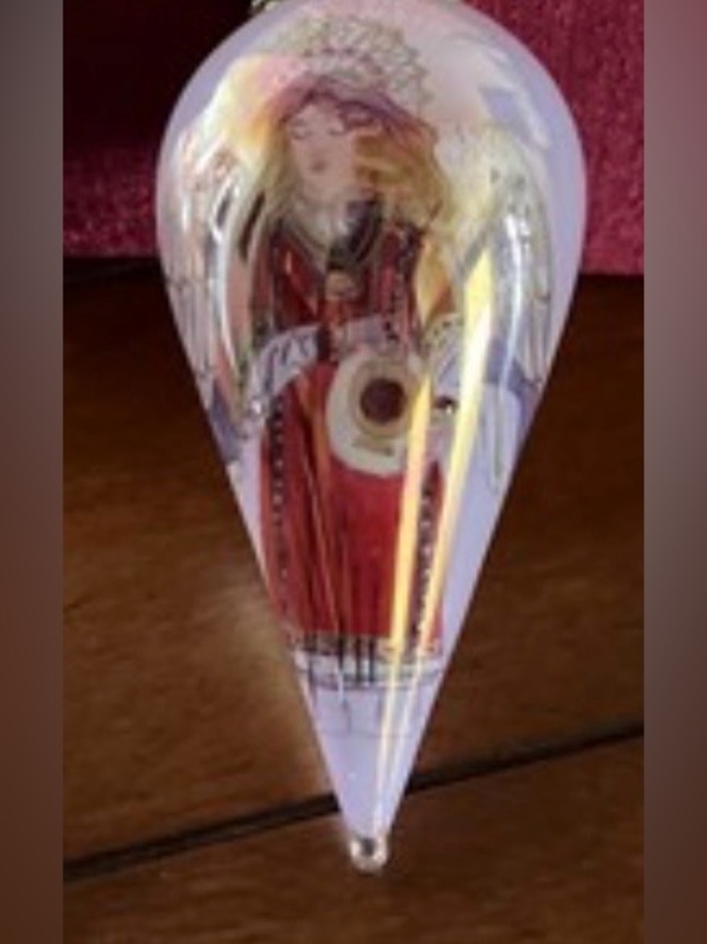 vintage mouth-blown, Li Bien inside-painted glass teardrop Christmas ornament